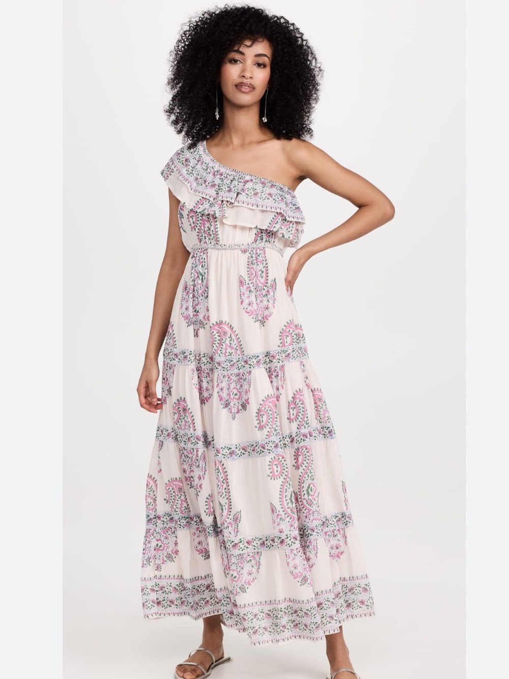 Bell by Alicia Bell One Shoulder Gauzy Maxi Dress White Purple size Large